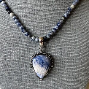 Silver Plated Genuine Sodalite Stone Pendant and Sodalite Stone Necklace